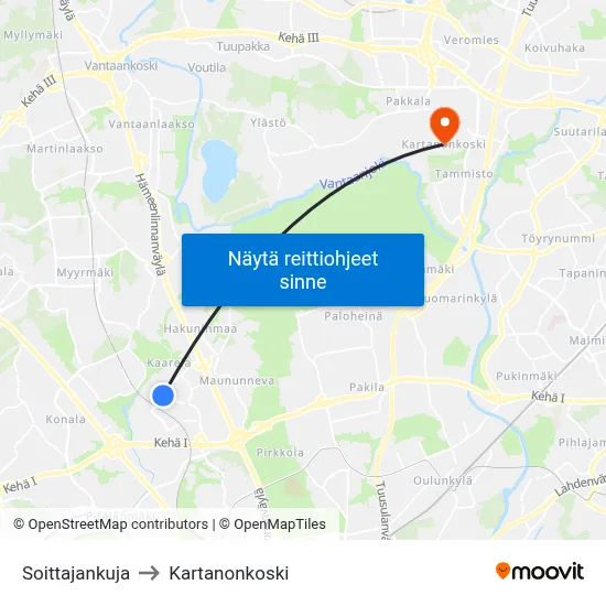 Soittajankuja to Kartanonkoski map