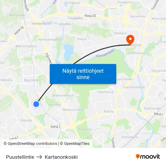 Puustellintie to Kartanonkoski map