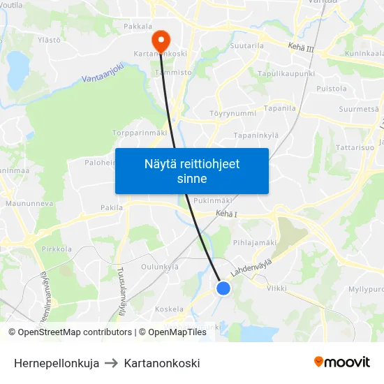 Hernepellonkuja to Kartanonkoski map
