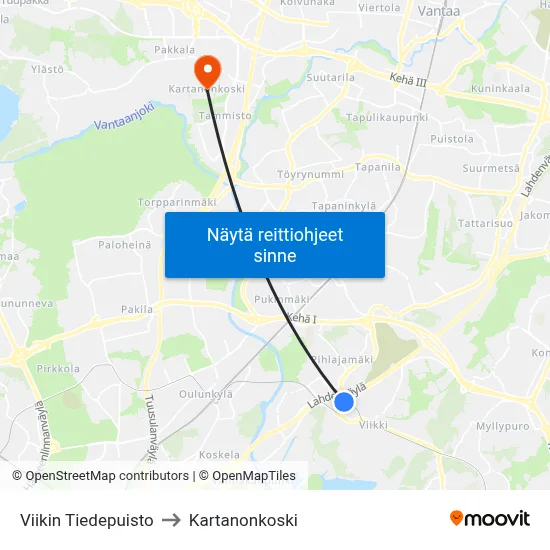 Viikin Tiedepuisto to Kartanonkoski map
