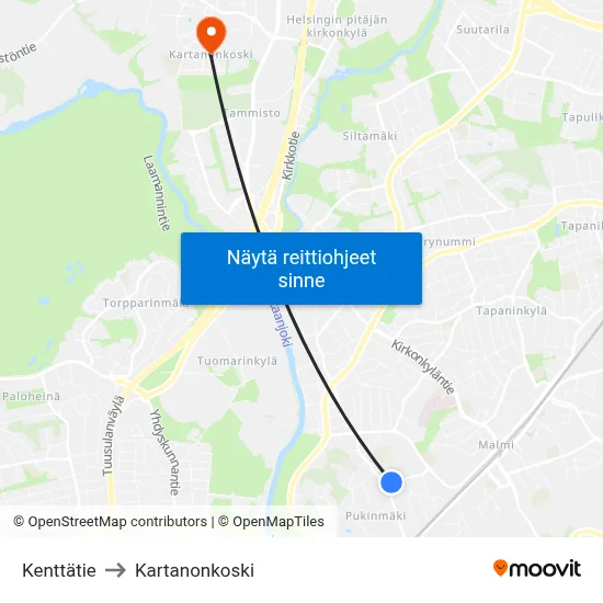 Kenttätie to Kartanonkoski map