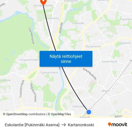 Eskolantie [Pukinmäki Asema] to Kartanonkoski map