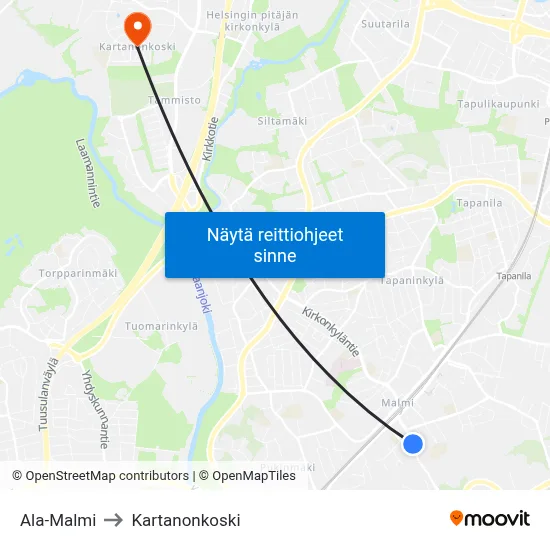 Ala-Malmi to Kartanonkoski map