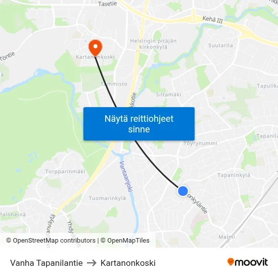 Vanha Tapanilantie to Kartanonkoski map