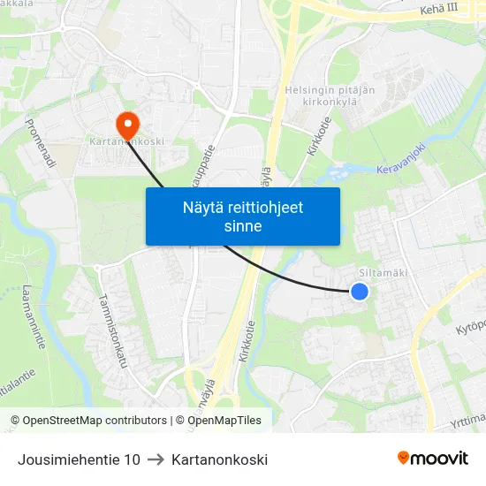 Jousimiehentie 10 to Kartanonkoski map