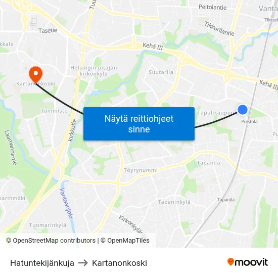 Hatuntekijänkuja to Kartanonkoski map