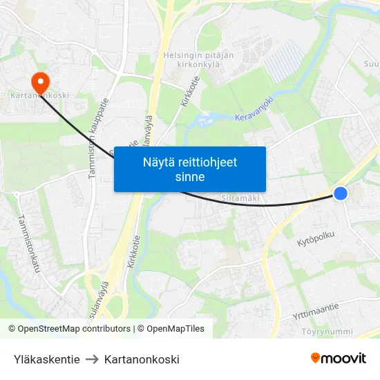 Yläkaskentie to Kartanonkoski map