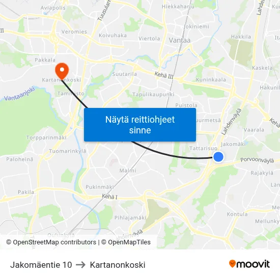 Jakomäentie 10 to Kartanonkoski map