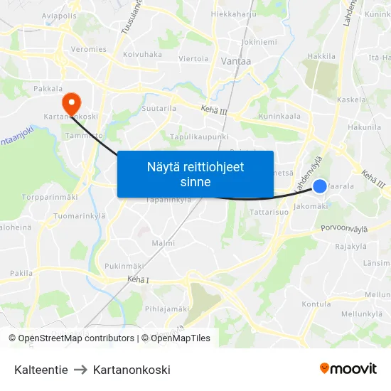 Kalteentie to Kartanonkoski map