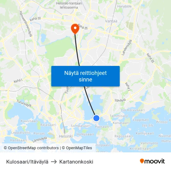Kulosaari/Itäväylä to Kartanonkoski map