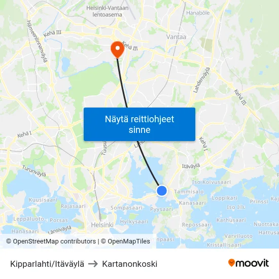 Kipparlahti/Itäväylä to Kartanonkoski map