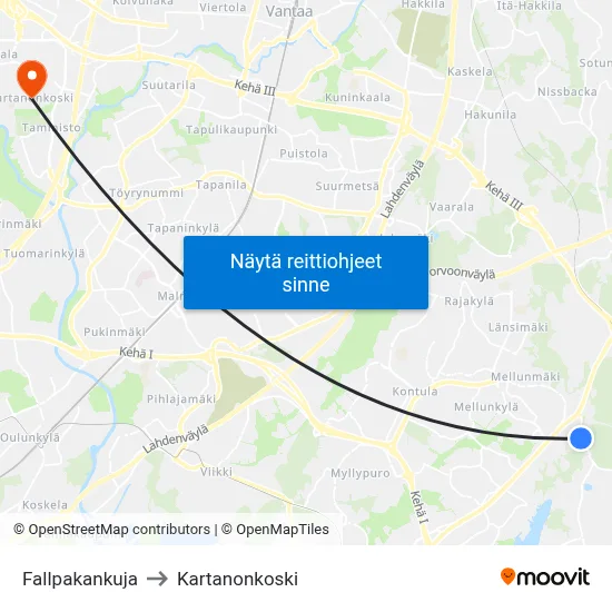 Fallpakankuja to Kartanonkoski map