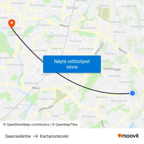 Saariseläntie to Kartanonkoski map