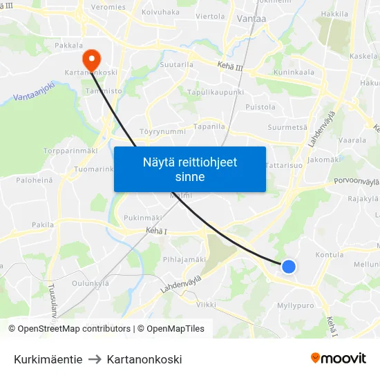 Kurkimäentie to Kartanonkoski map