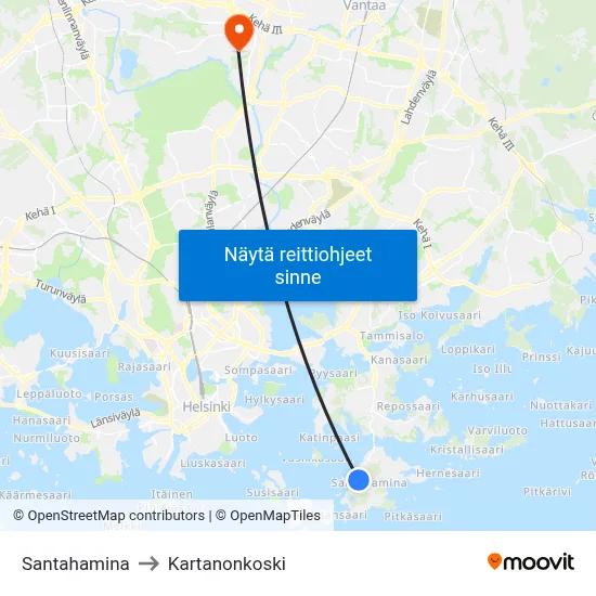 Santahamina to Kartanonkoski map