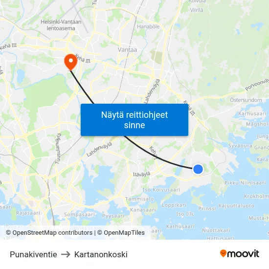 Punakiventie to Kartanonkoski map