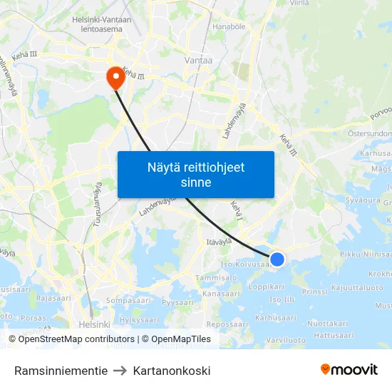 Ramsinniementie to Kartanonkoski map