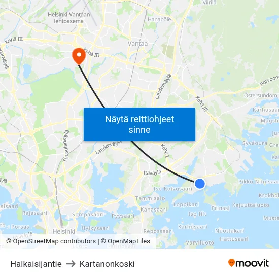 Halkaisijantie to Kartanonkoski map