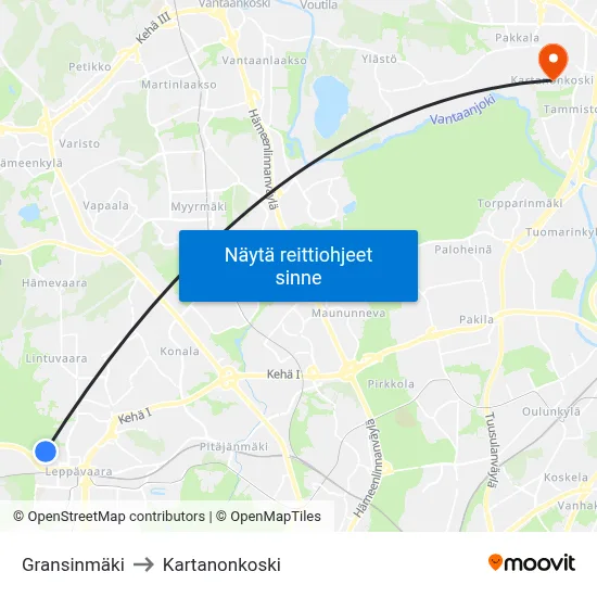 Gransinmäki to Kartanonkoski map