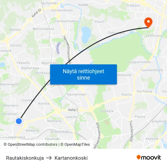 Rautakiskonkuja to Kartanonkoski map