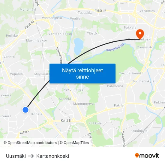 Uusmäki to Kartanonkoski map