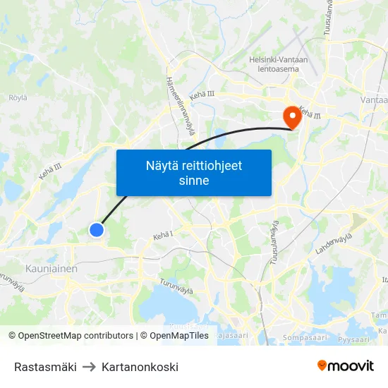 Rastasmäki to Kartanonkoski map