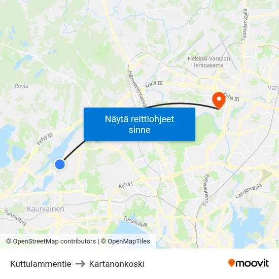 Kuttulammentie to Kartanonkoski map