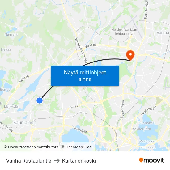 Vanha Rastaalantie to Kartanonkoski map