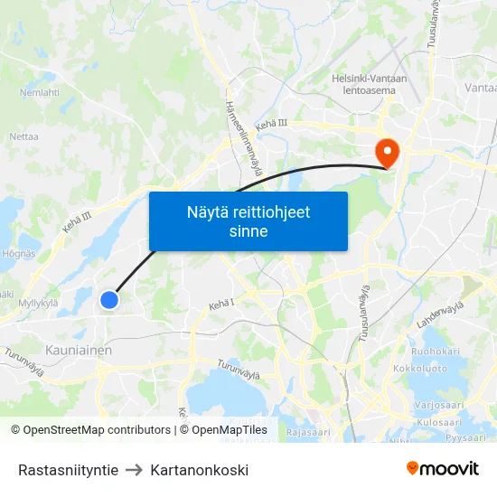 Rastasniityntie to Kartanonkoski map
