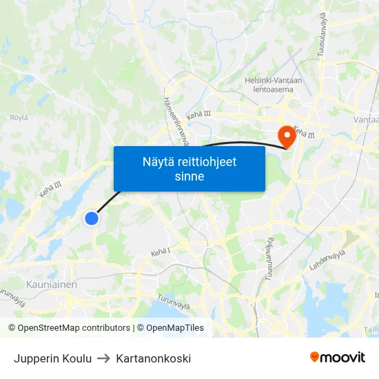 Jupperin Koulu to Kartanonkoski map