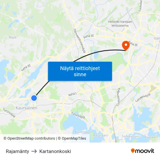 Rajamänty to Kartanonkoski map