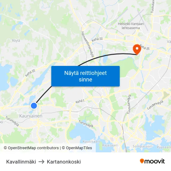 Kavallinmäki to Kartanonkoski map