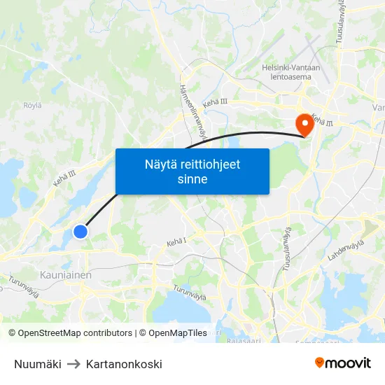 Nuumäki to Kartanonkoski map