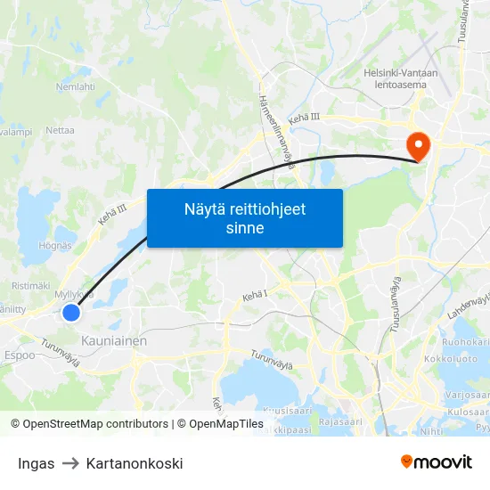 Ingas to Kartanonkoski map