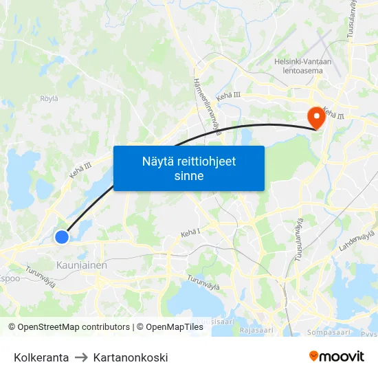 Kolkeranta to Kartanonkoski map