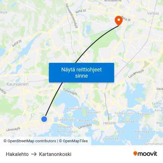 Hakalehto to Kartanonkoski map