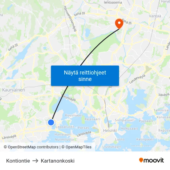 Kontiontie to Kartanonkoski map