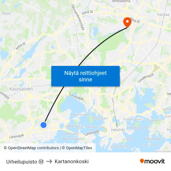 Urheilupuisto Ⓜ️ to Kartanonkoski map