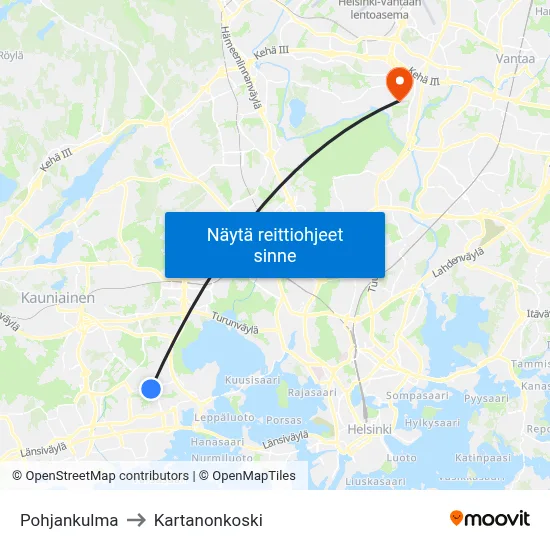 Pohjankulma to Kartanonkoski map