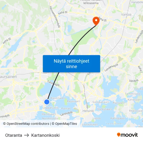 Otaranta to Kartanonkoski map