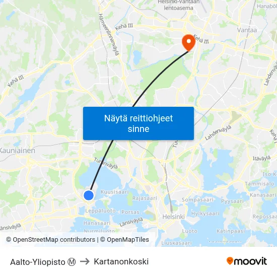 Aalto-Yliopisto Ⓜ️ to Kartanonkoski map