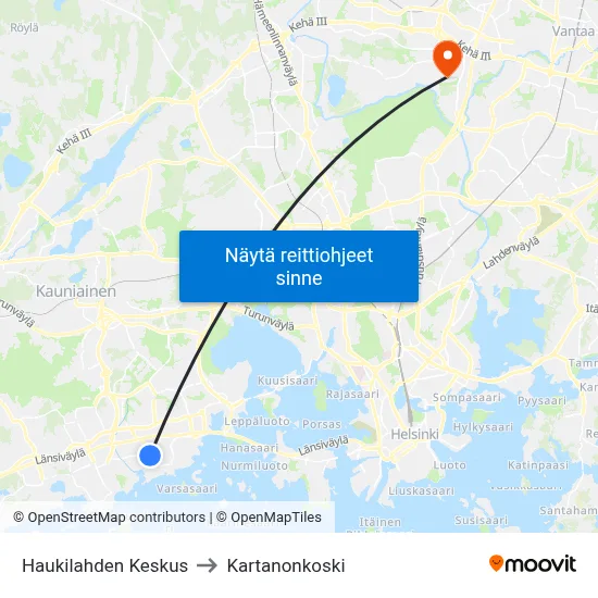 Haukilahden Keskus to Kartanonkoski map