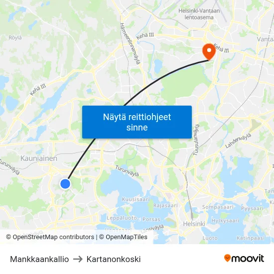 Mankkaankallio to Kartanonkoski map