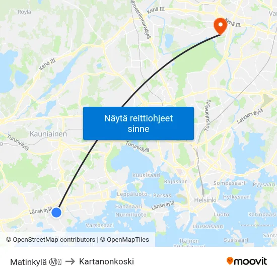 Matinkylä | Ⓜ️🛍️ to Kartanonkoski map