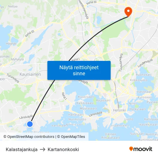 Kalastajankuja to Kartanonkoski map