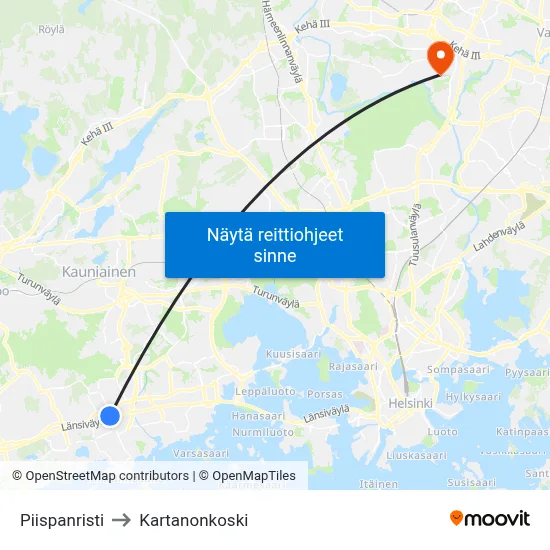 Piispanristi to Kartanonkoski map