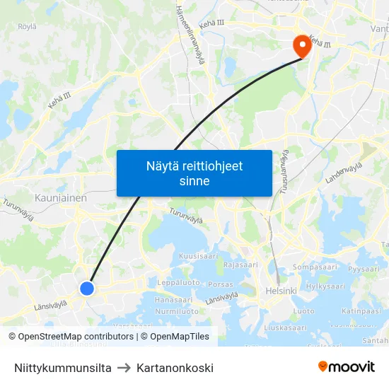 Niittykummunsilta to Kartanonkoski map