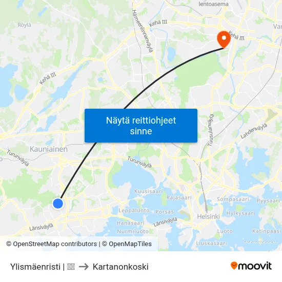 Ylismäenristi | 🌳🏫 to Kartanonkoski map