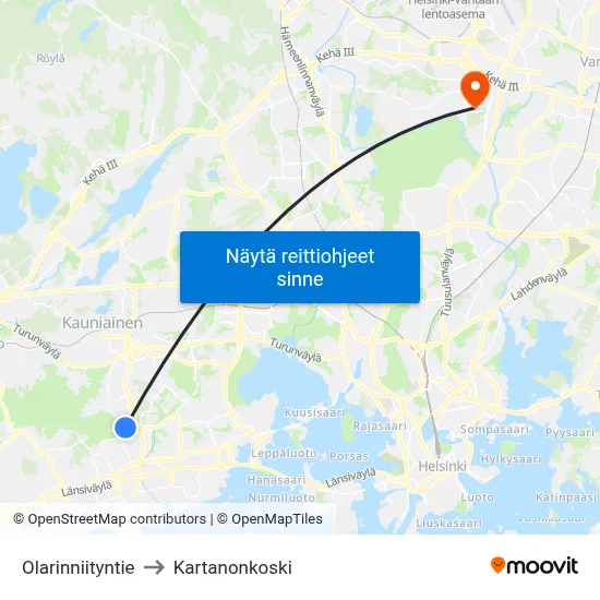 Olarinniityntie to Kartanonkoski map