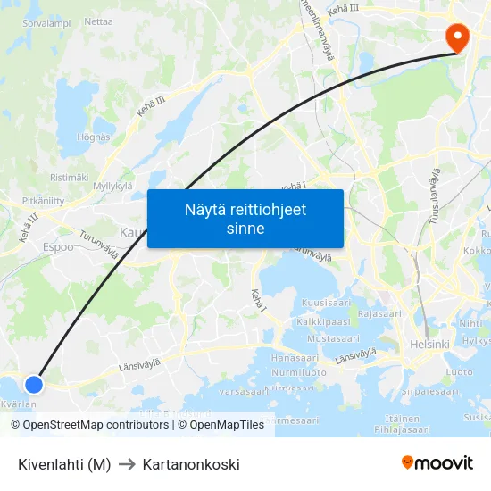 Kivenlahti (M) to Kartanonkoski map